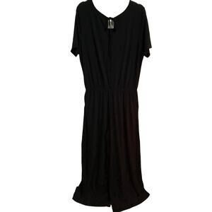 Zenana Maxi Dress Black 2X Stretch Waist Knit Peek A Boo Tie Back